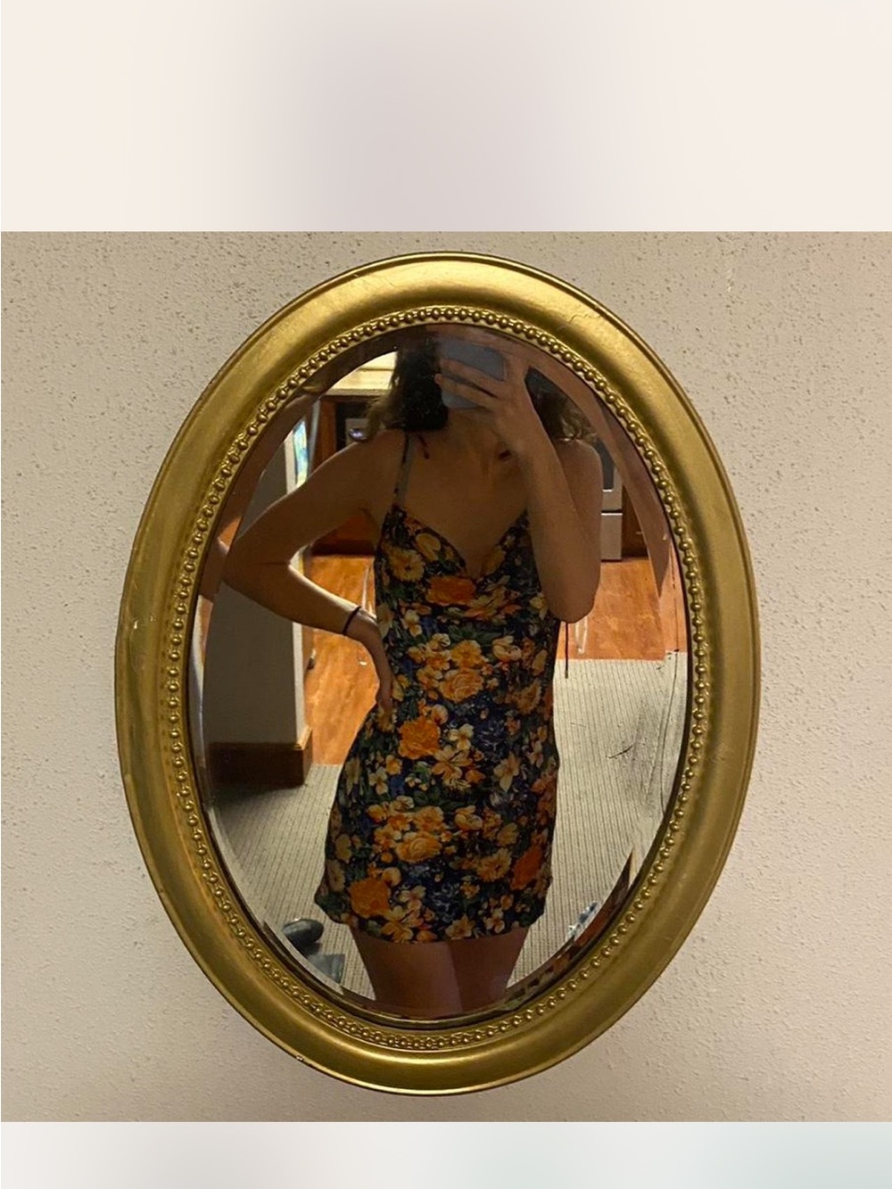 Lulu's Navy Floral Slip Mini Dress with Orange Roses